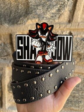 YMI Black Studded Belt Shadow the Hedgehog Graphic Buckle